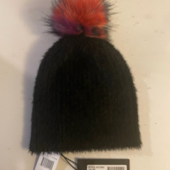jocelyn ribbed knit black beanie with rainbow faux fur pompom NWT main image 6